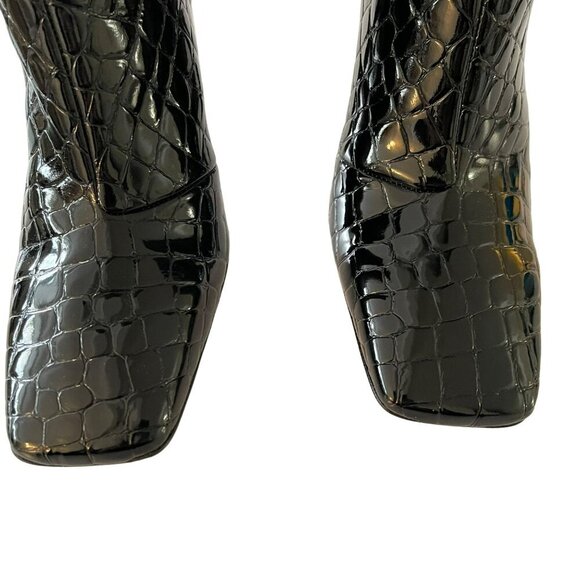 Good American Square Toe Booties Croc Embossed Black Size 8 NWB - Picture 3 of 5